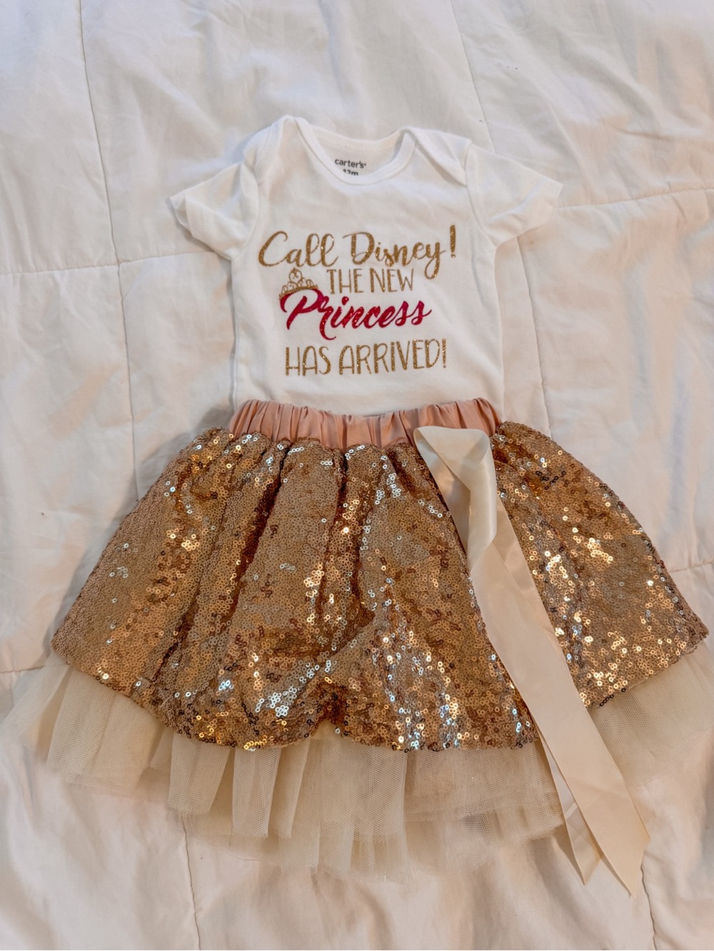 Carter's White Bodysuit with Gold Sequin Skirt